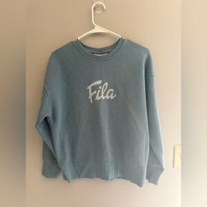 Fila Sweatshirt Womens SZ S Springlake Logo Pullover Crew Neck Light Blue Casual